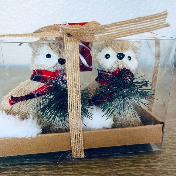 Christmas Fox Straw Figurine Ornaments Set - Picture 1 of 4